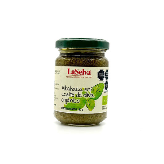 Albahaca en Aceite de Oliva Organico.   Cont.  130 grs