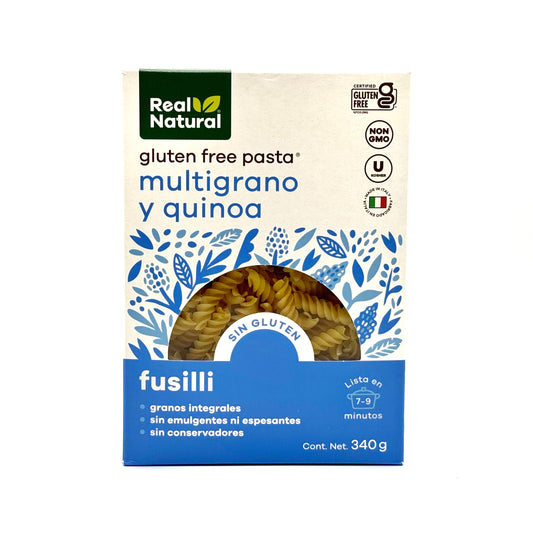 PASTA FUSILLI MULTIGRANO Y QUINOA.  Cont.  340 grs