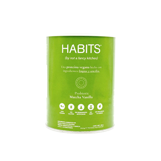 Proteina Habits sabor Matcha-Vainilla.  Cont. 488